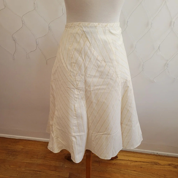 DKNY Cotton Skirt / Cream With Yellow Stripes - Size 14 / NWT - Picture 2 of 8
